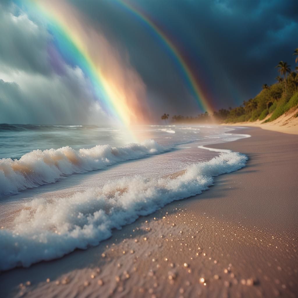 Rainbow over the beach.