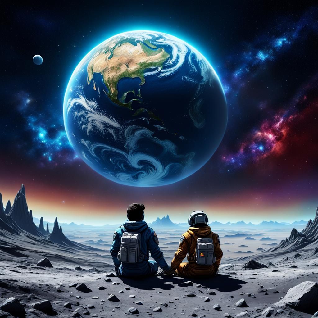 Lovers on the Moon Gazing at Earth