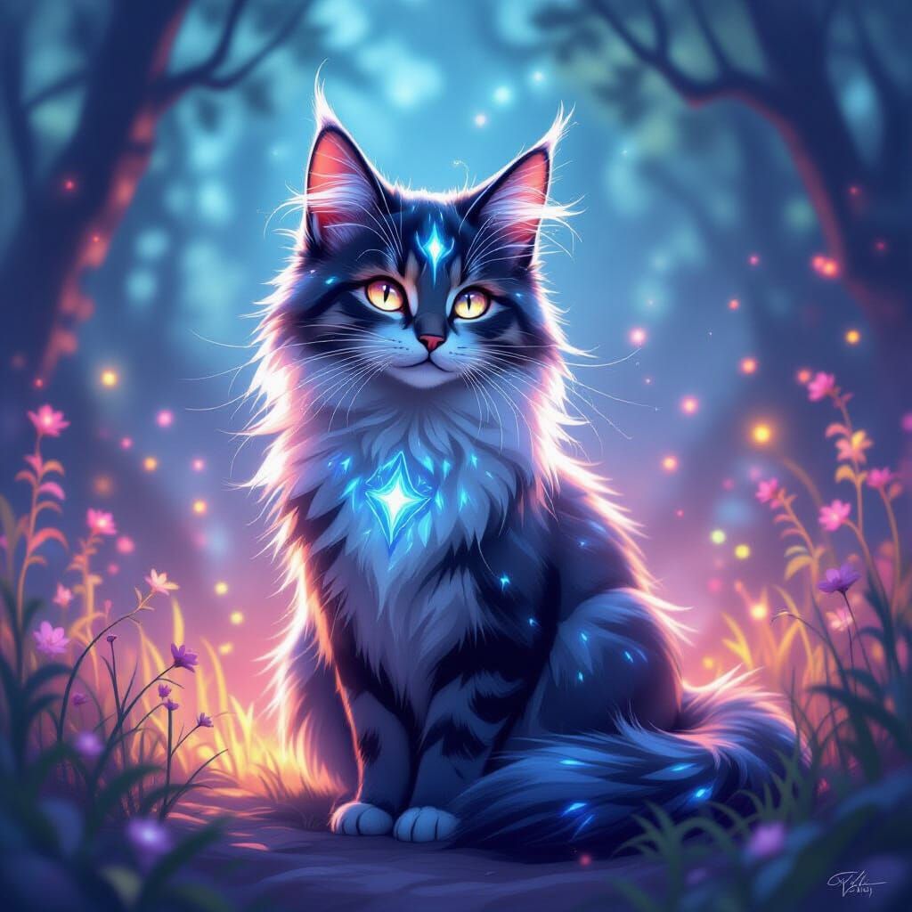 Mystical Astral Cat in Dreamy Ethereal Style