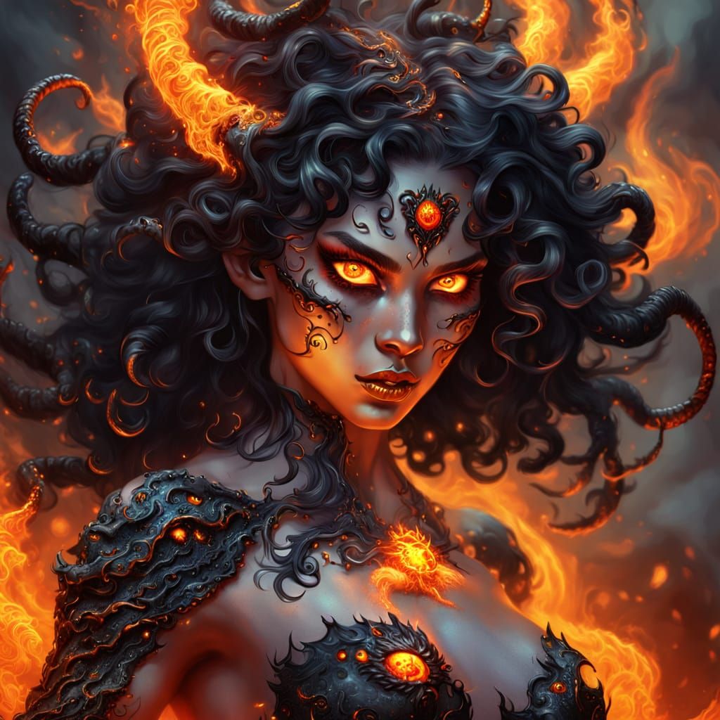 Fiery Female Demon in Dark Fantasy Art