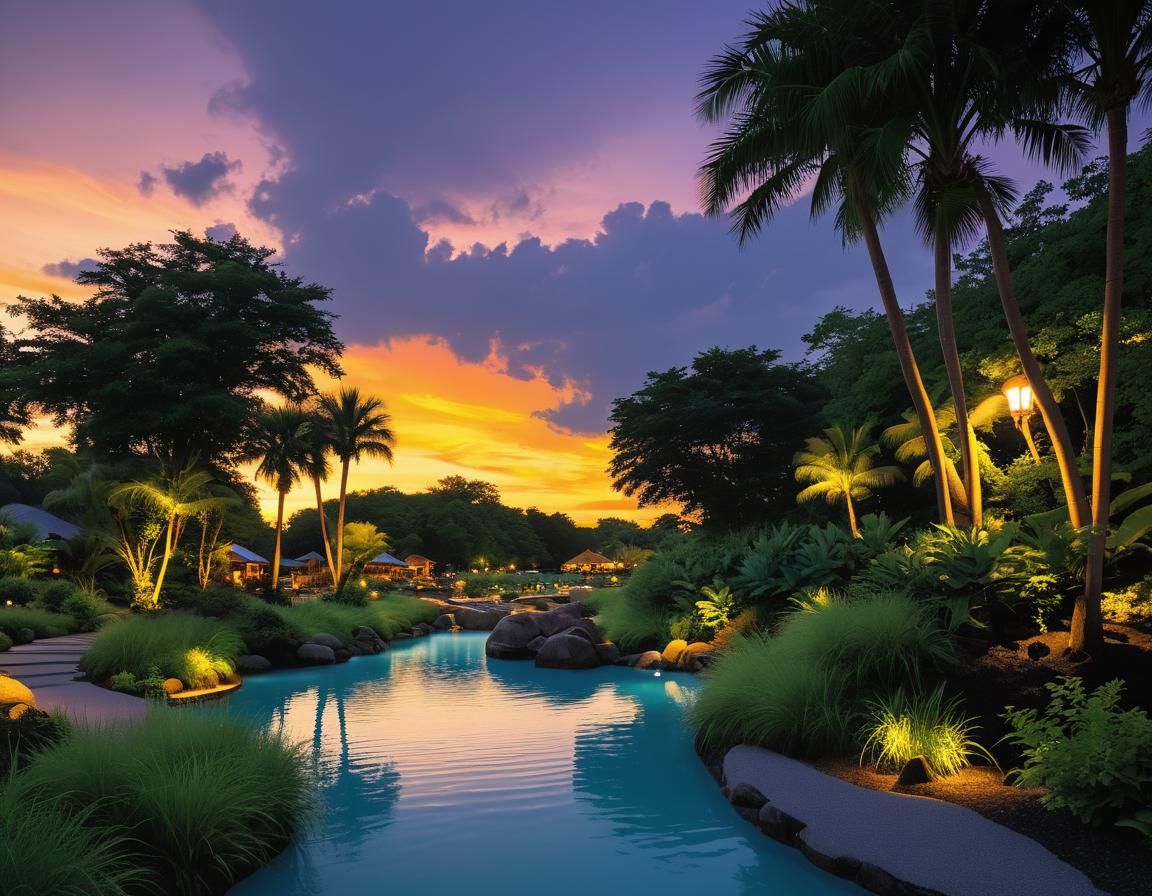 Peaceful Twilight Scene of a Lazy River