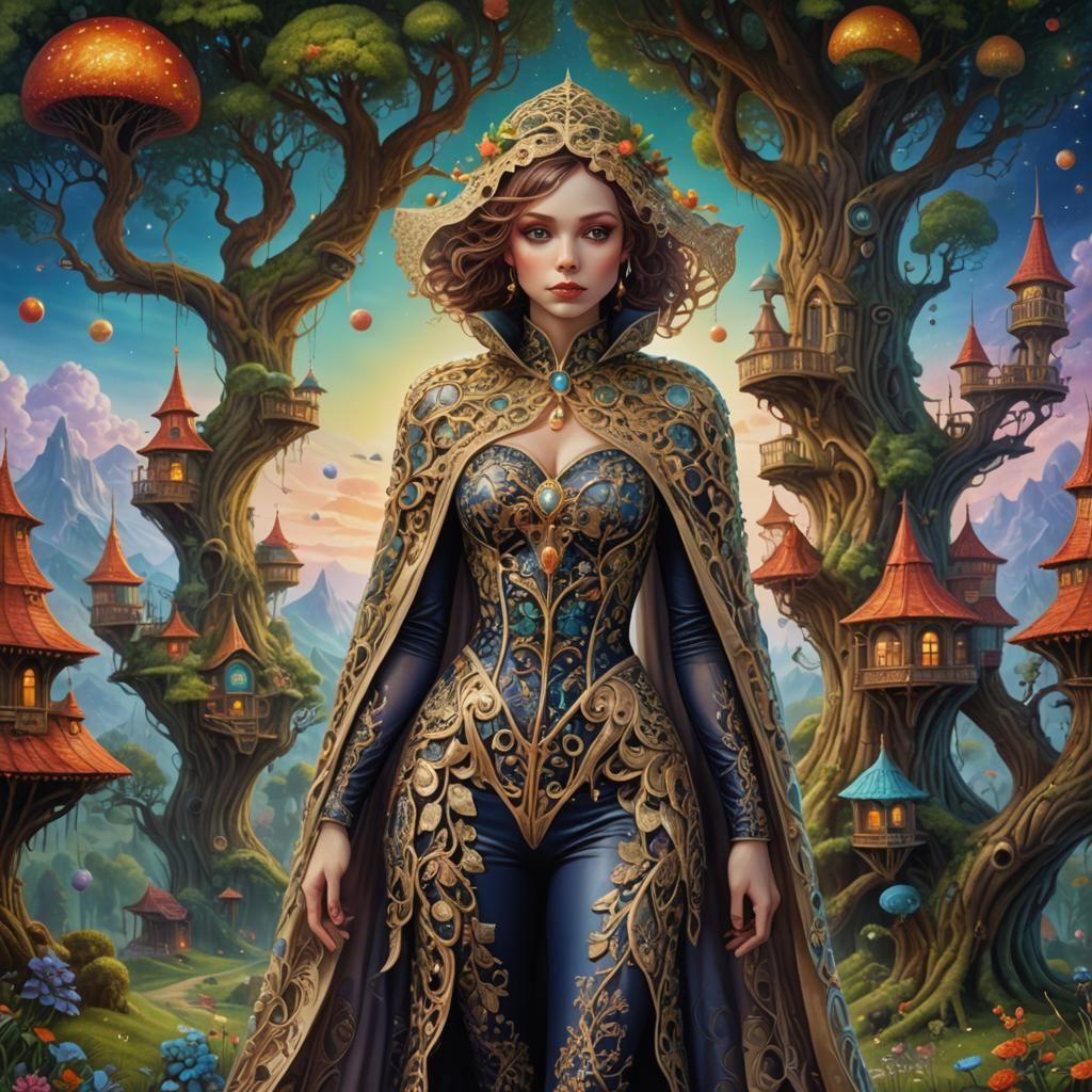 Woman Walks to Treehouse on Alien Planet