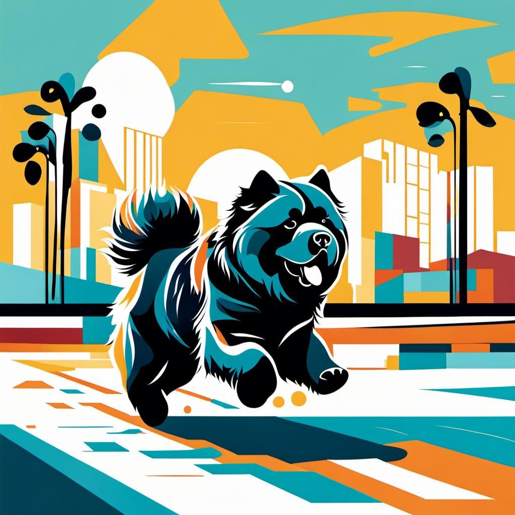Chow Chow Runs on Barceloneta Beach