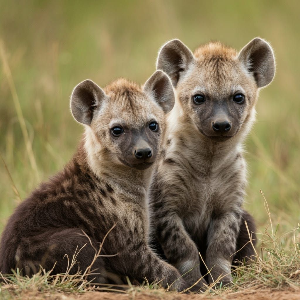 Two older spotted hyaena cubs