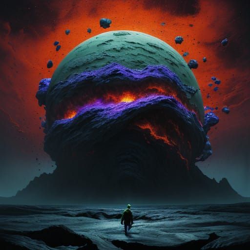 Ethereal Golem Rises from Volcanic Cosmos in Vibrant, Expres...