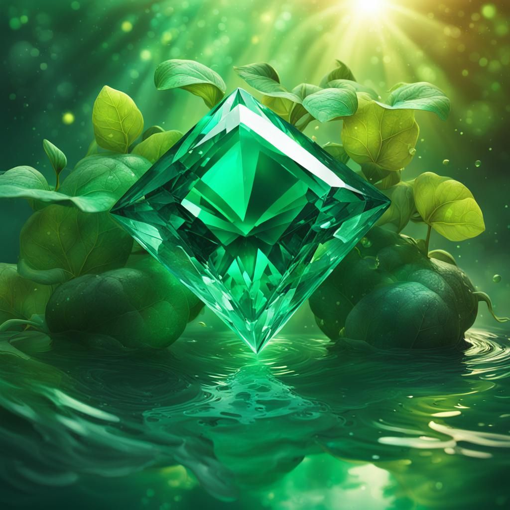 Emerald Jewel Shines in Hyperrealistic Splash Art