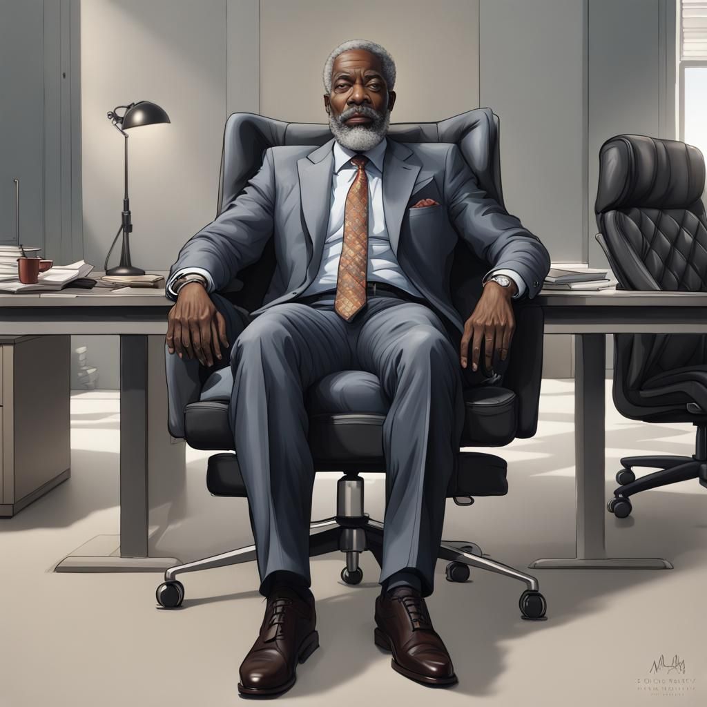 Distinguished Man in Office, Hyperrealistic Style