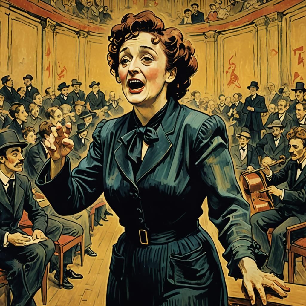 Edith Piaf on Stage, Toulouse-Lautrec Style