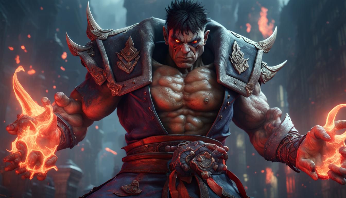 Half-Orc Sorcerer in Street Fighter Style