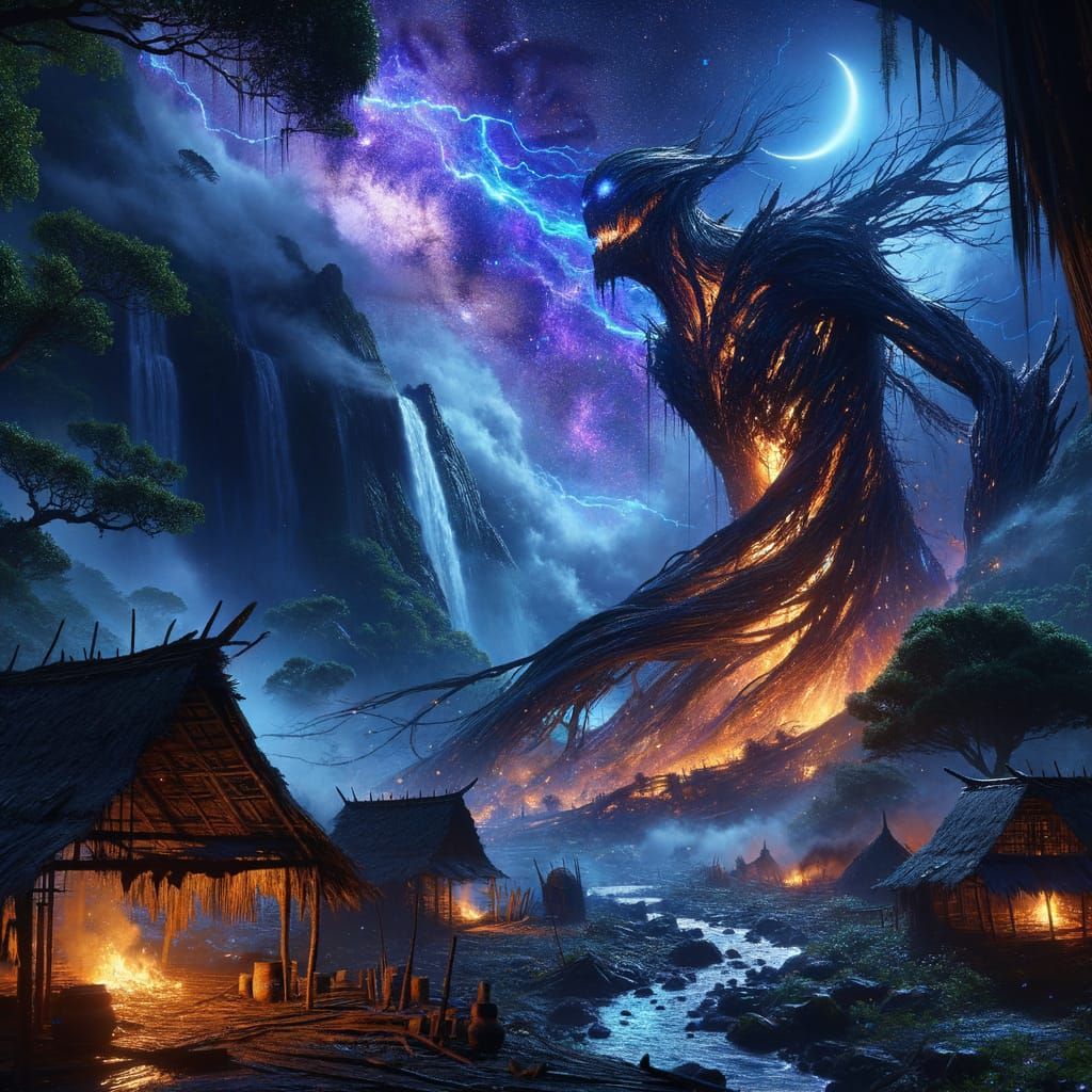 Enormous Twisted Tree Entity Strides Through Tropical Jungle...