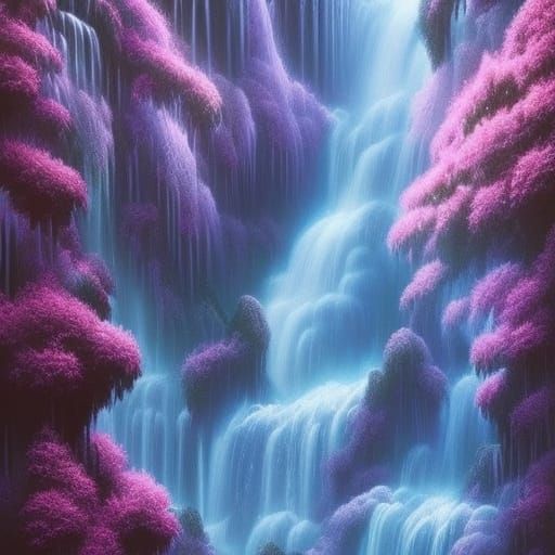 Pink River Space Waterfall: Detailed Digital Matte Painting