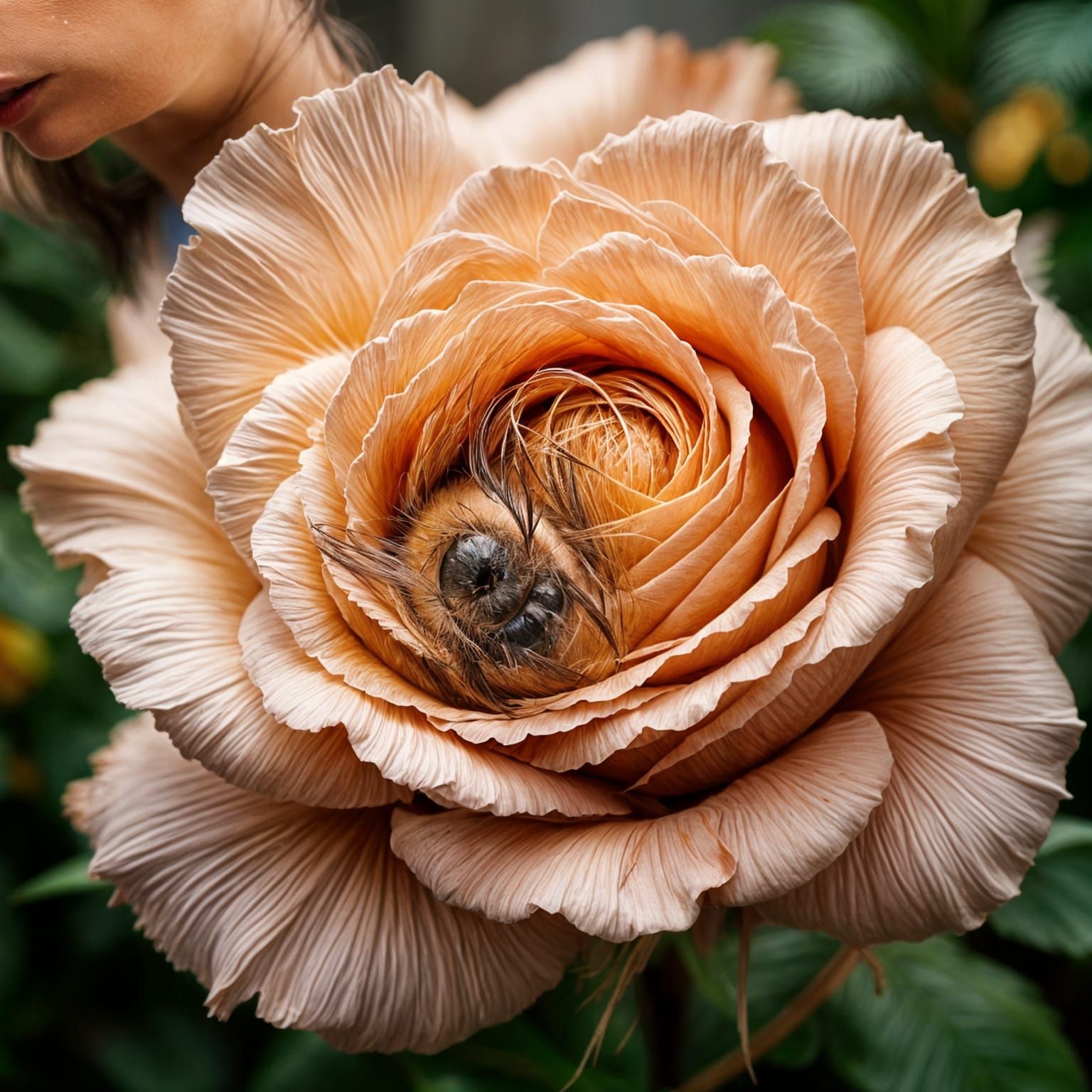 Detailed Macro Photo of Bee Sleeping in a Rose