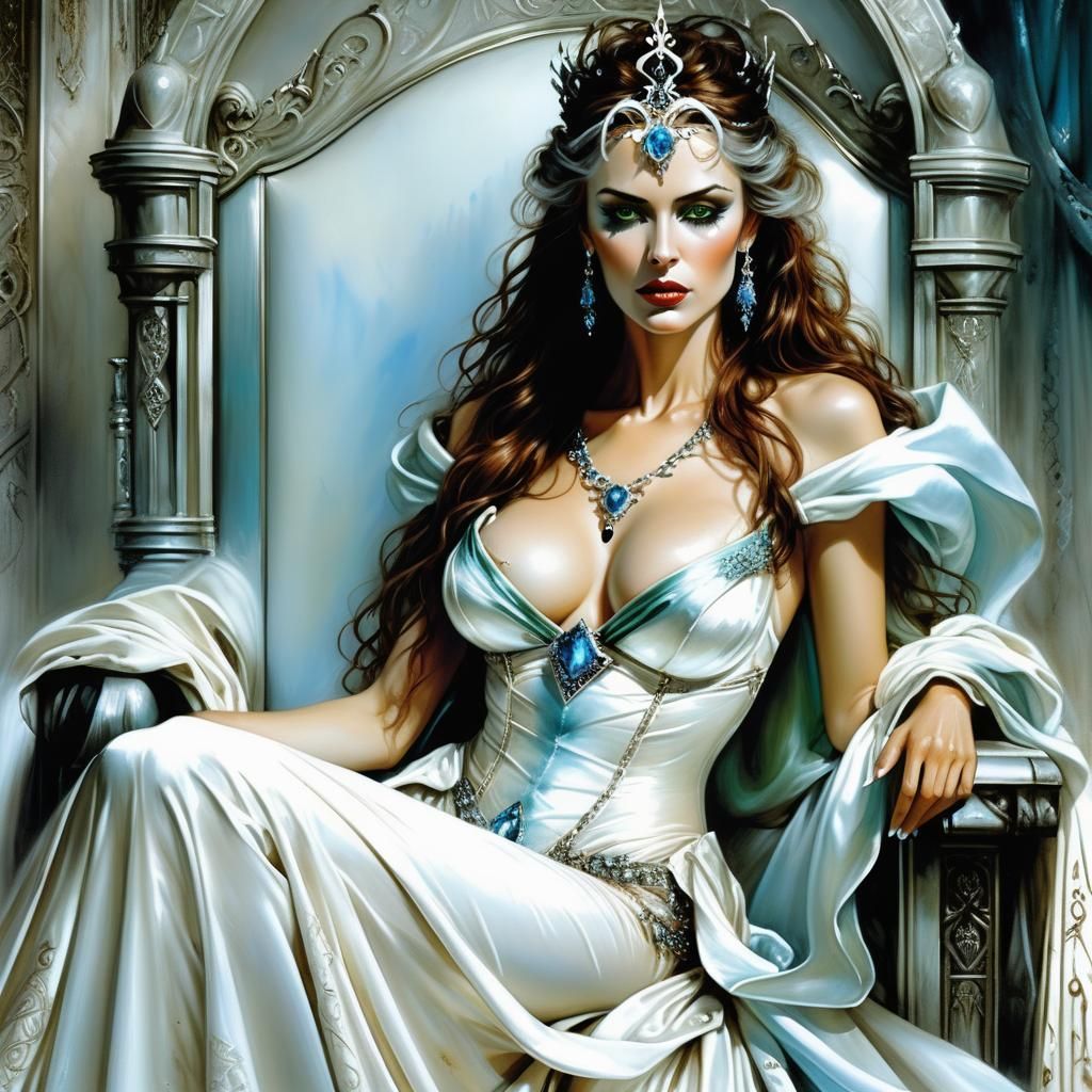 Hyperrealistic Portrait of the White Queen on Throne