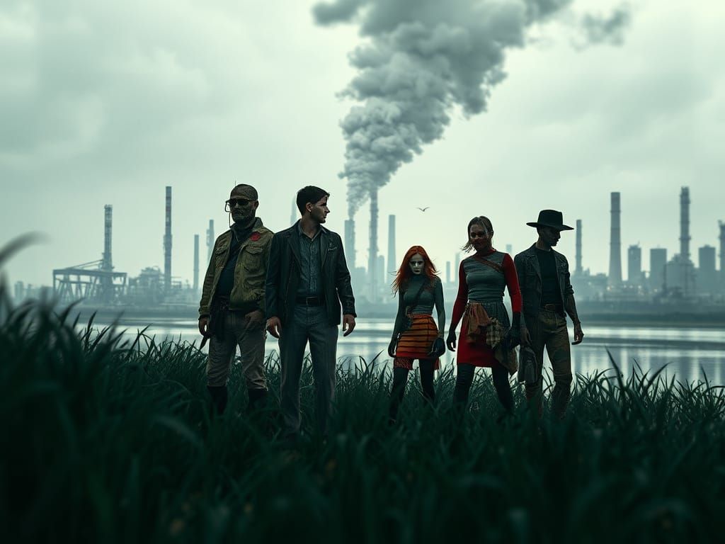 Ethereal Urban Swamp with Fabric Collage Figures