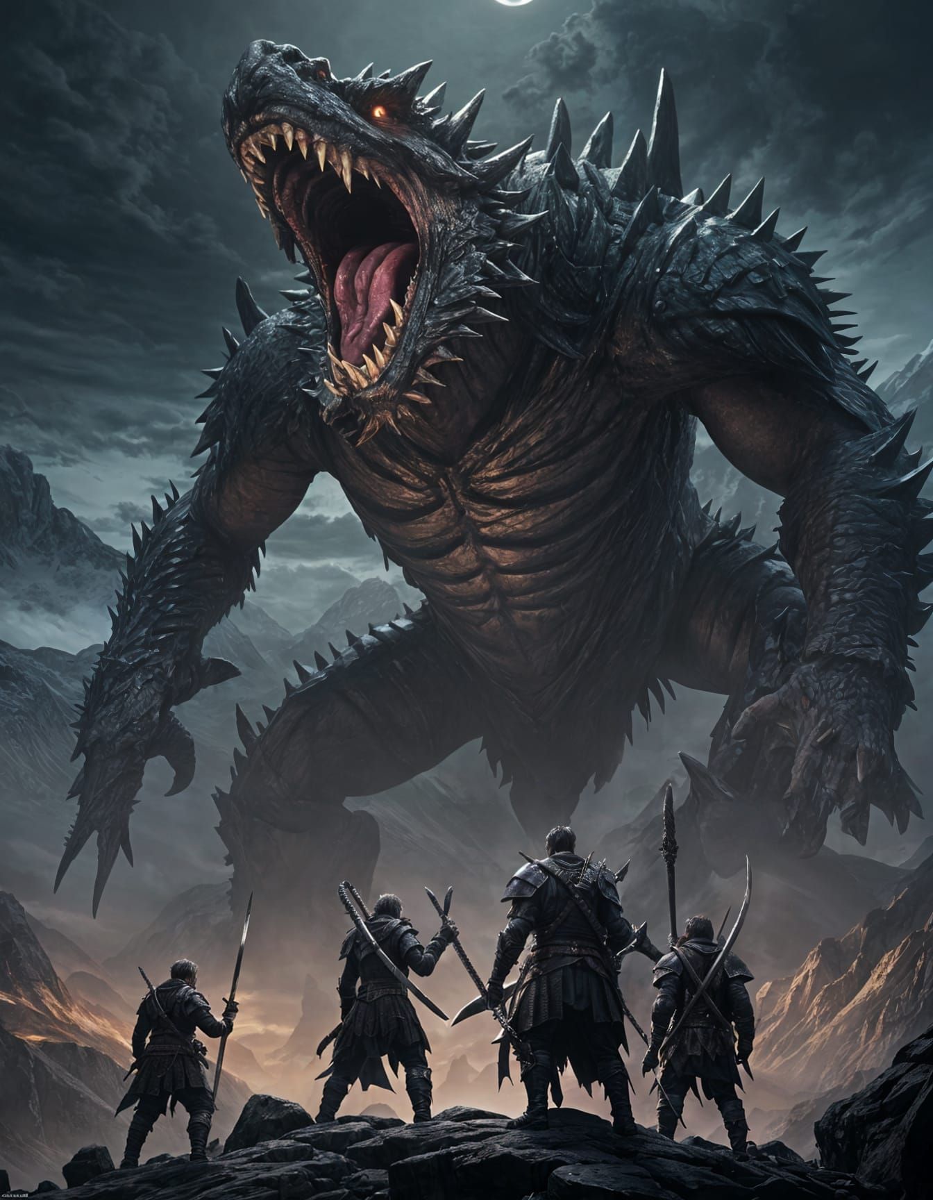 Monster Hunters Battle a Massive Monster at Night