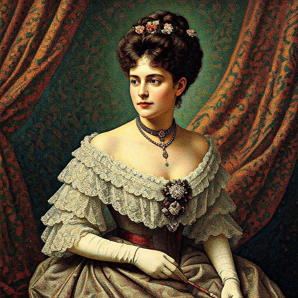 Elegant Lady in Pointillist Splendor