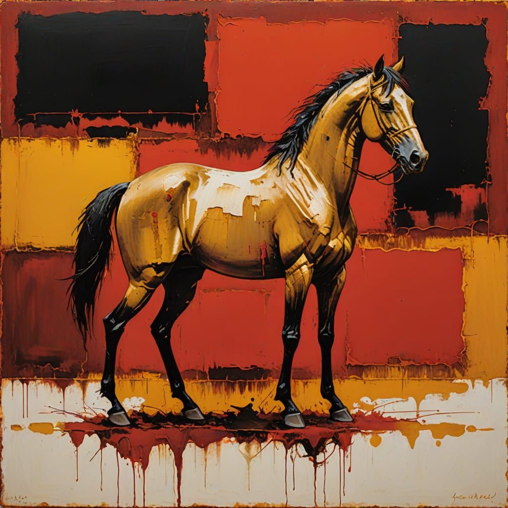 Vibrant Golden Horses in Abstract Modern Art