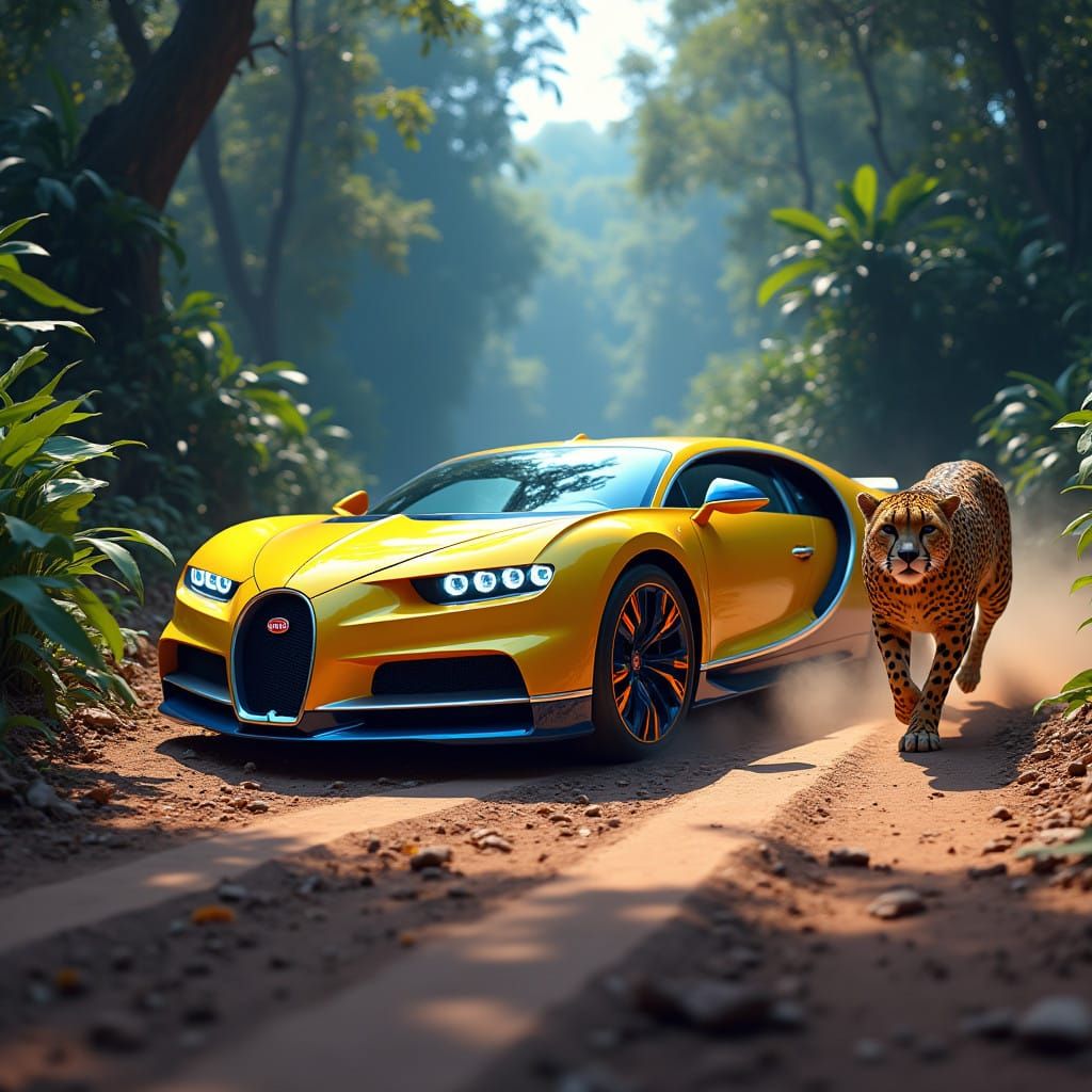 Futuristic Jungle Roadster with Cheetah Companion