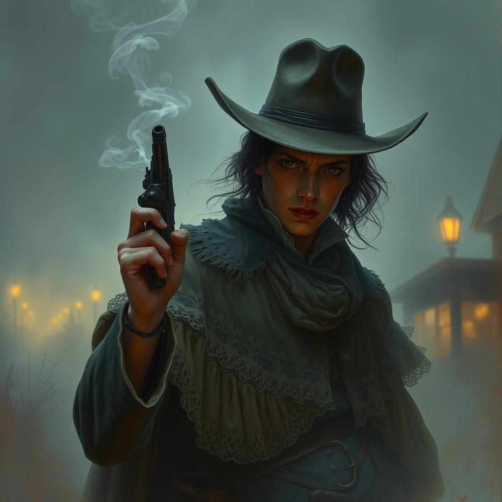 Gunslinger's Regret in Mystical Realm: Ethereal Digital Art