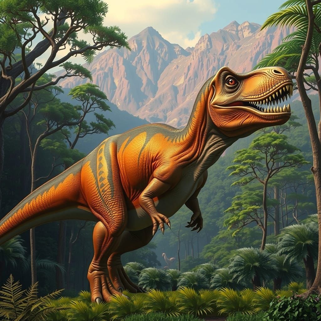Spectacular Hyperrealistic T. Rex in Vintage Prehistoric Lan...