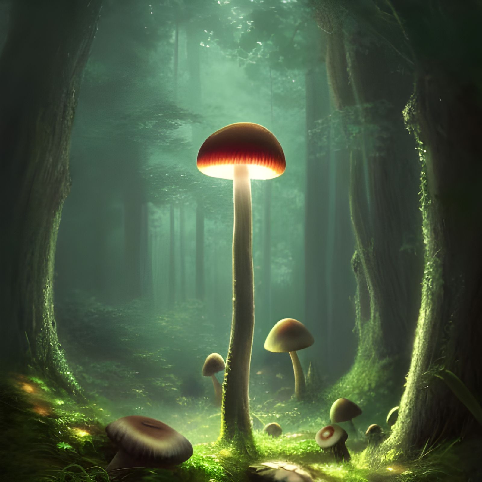 Glowing Mushroom in Ghibli-esque Forest