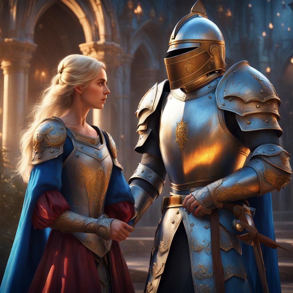 Noble Knight and Princess in Disney Animation Style