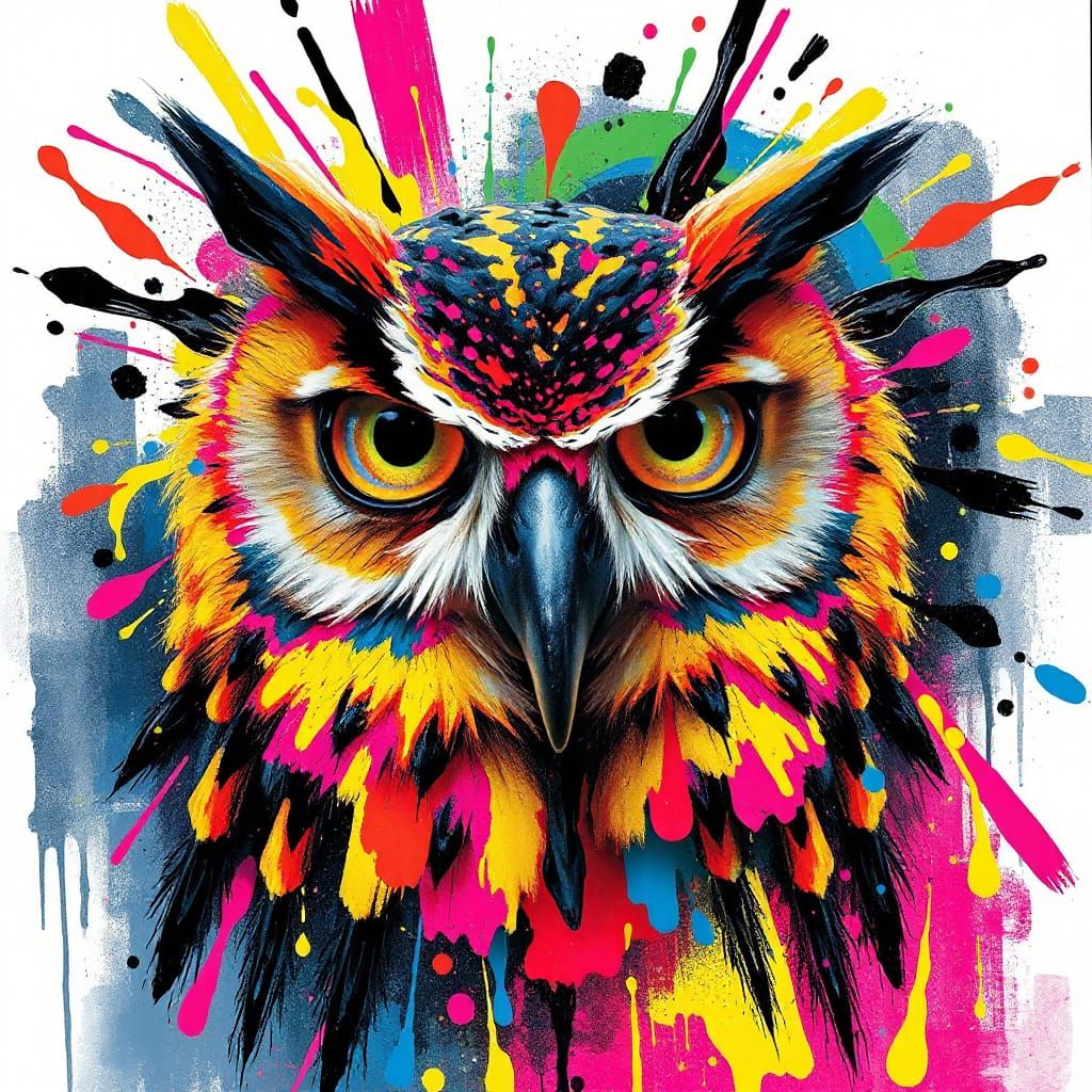 Psychedelic Owl Exploding with Color