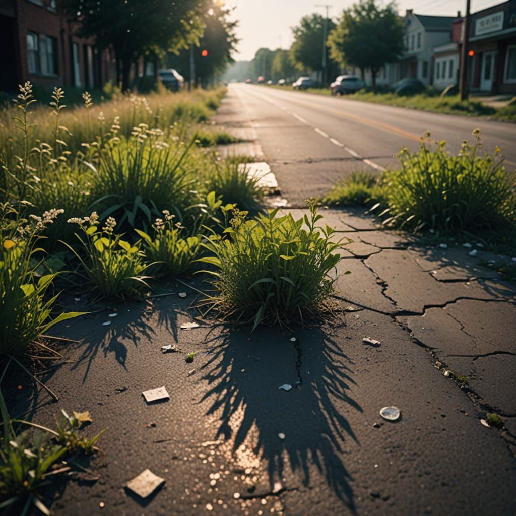 Eerie Deserted City Road in Warm, Golden Light