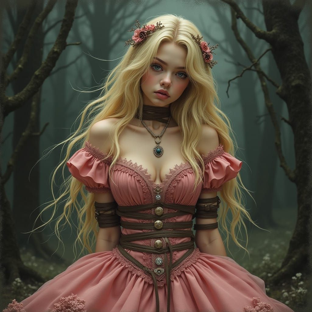 Bound Princess in Victorian-Era Ball Gown in Dark Mystic For...