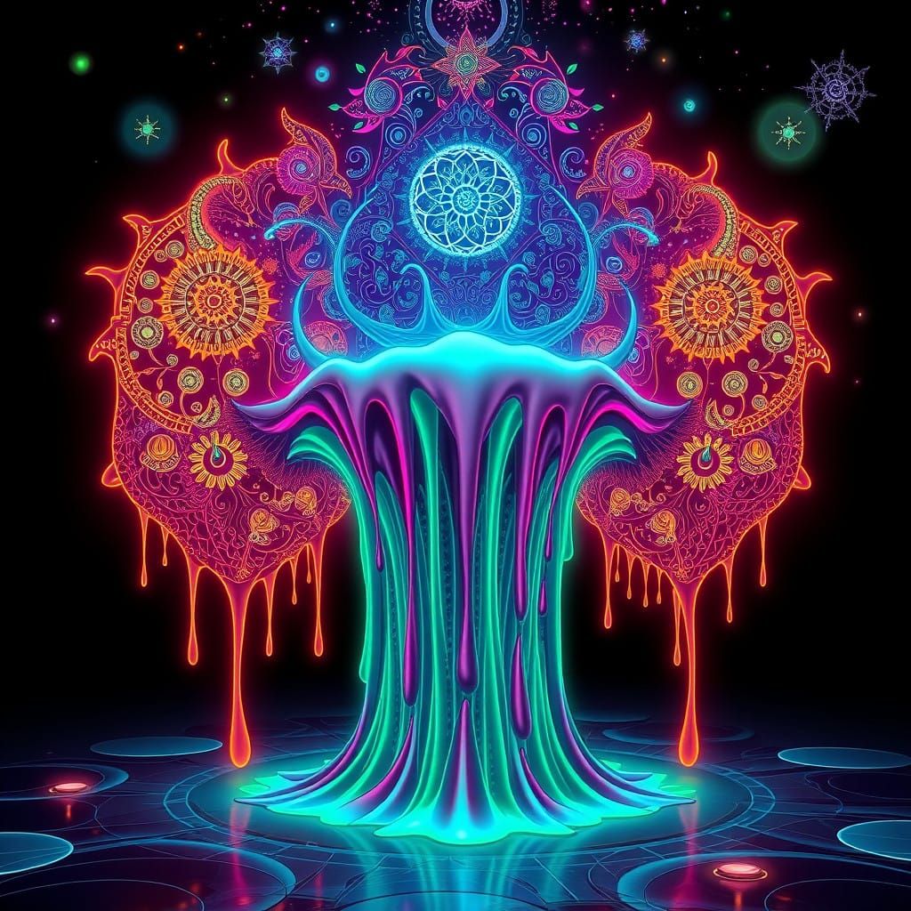 Bioluminescent Dreams in Psychedelic Art Nouveau