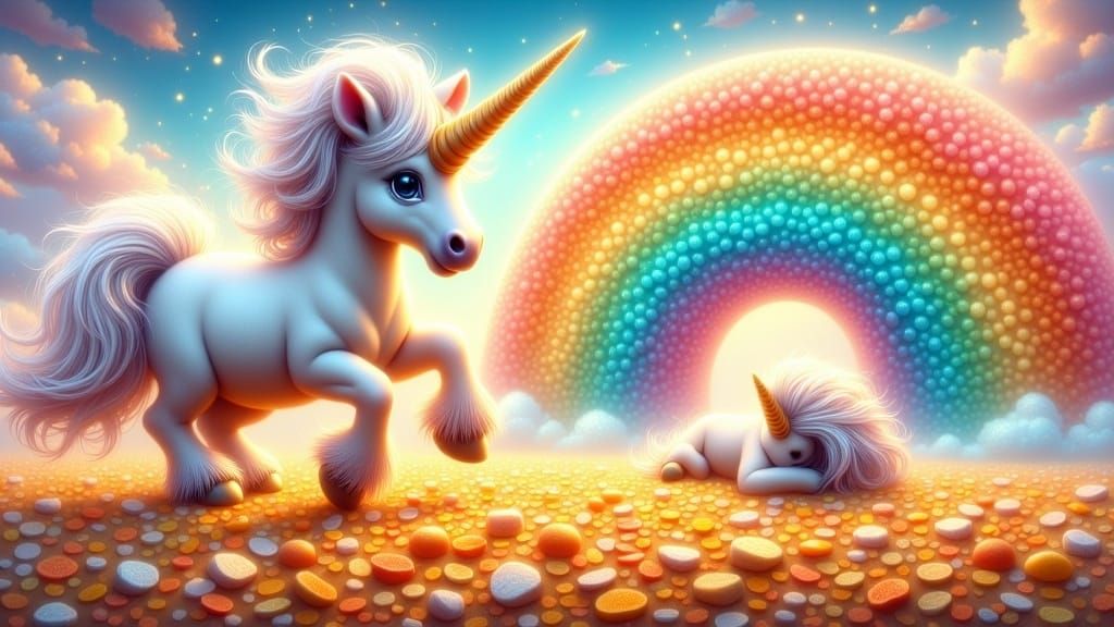 Magical Unicorn Sharing Rainbows in Fantasy