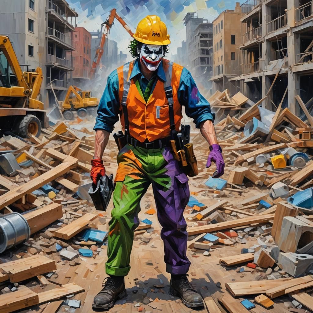 The Joker's Construction Site Chaos: Neo-Impressionist Style