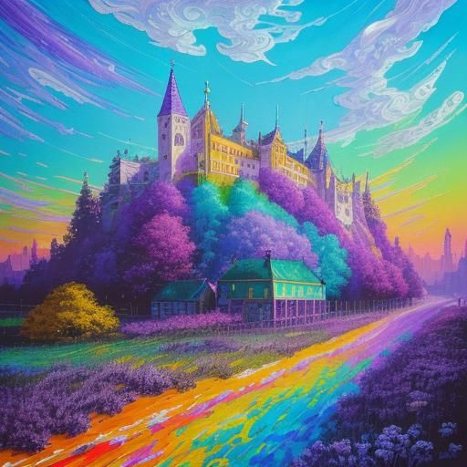 Rainbow Poetry on Golden Parchment in Neo-Impressionist Styl...