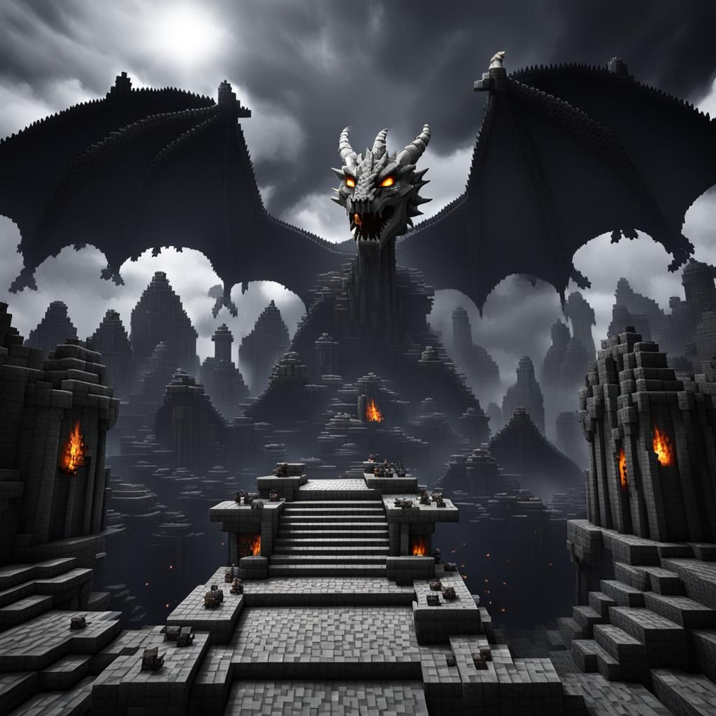 Realistic Minecraft Dragon in Storm of Fire