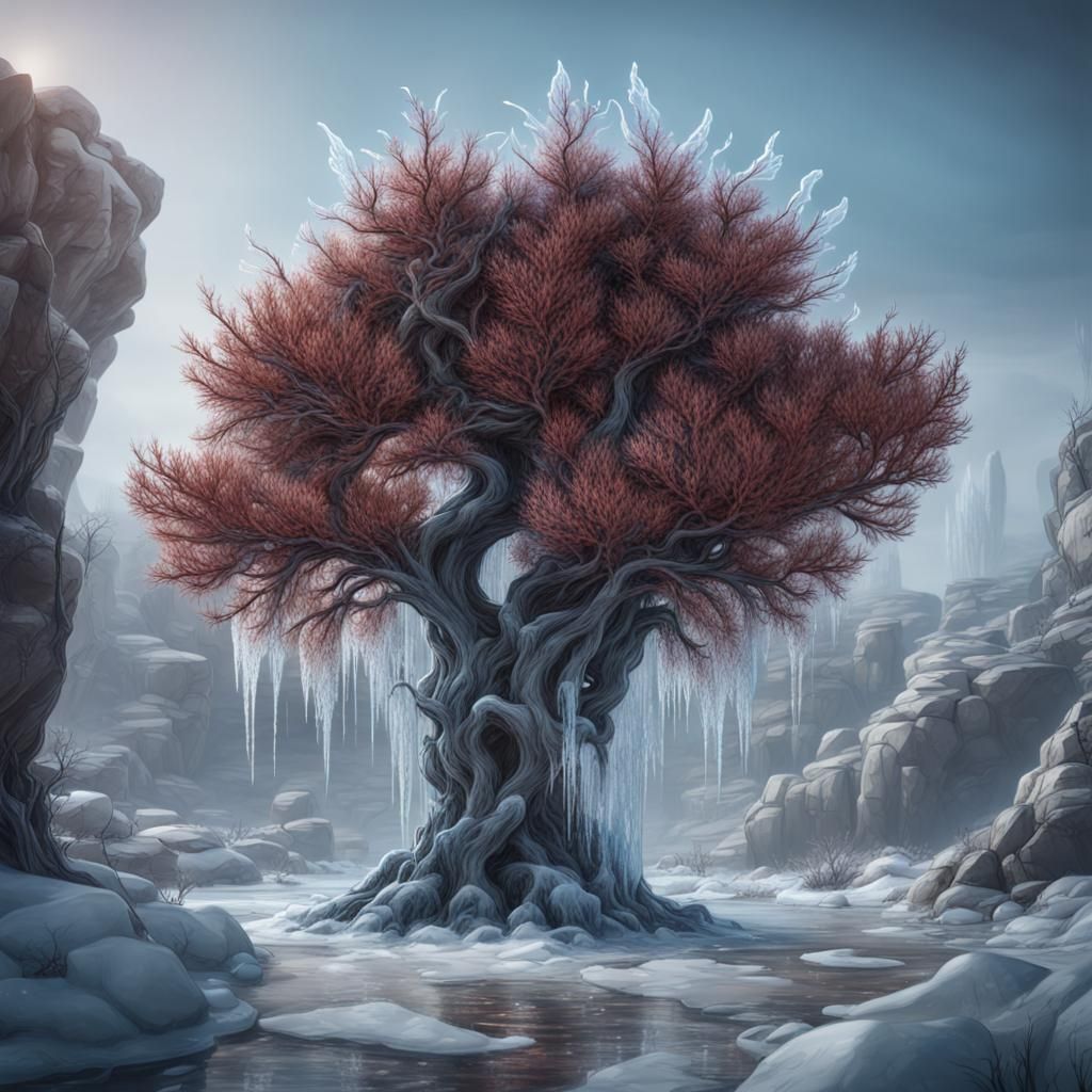 Icy Bush: Detailed Matte Painting in Winter
