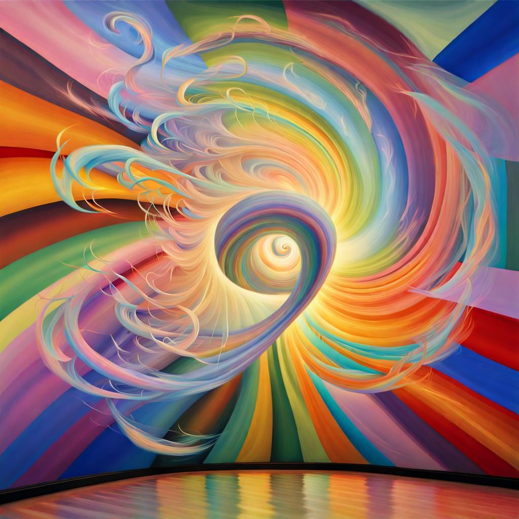 Rainbow Tornado with Dancer, in Geometric Art Deco Style