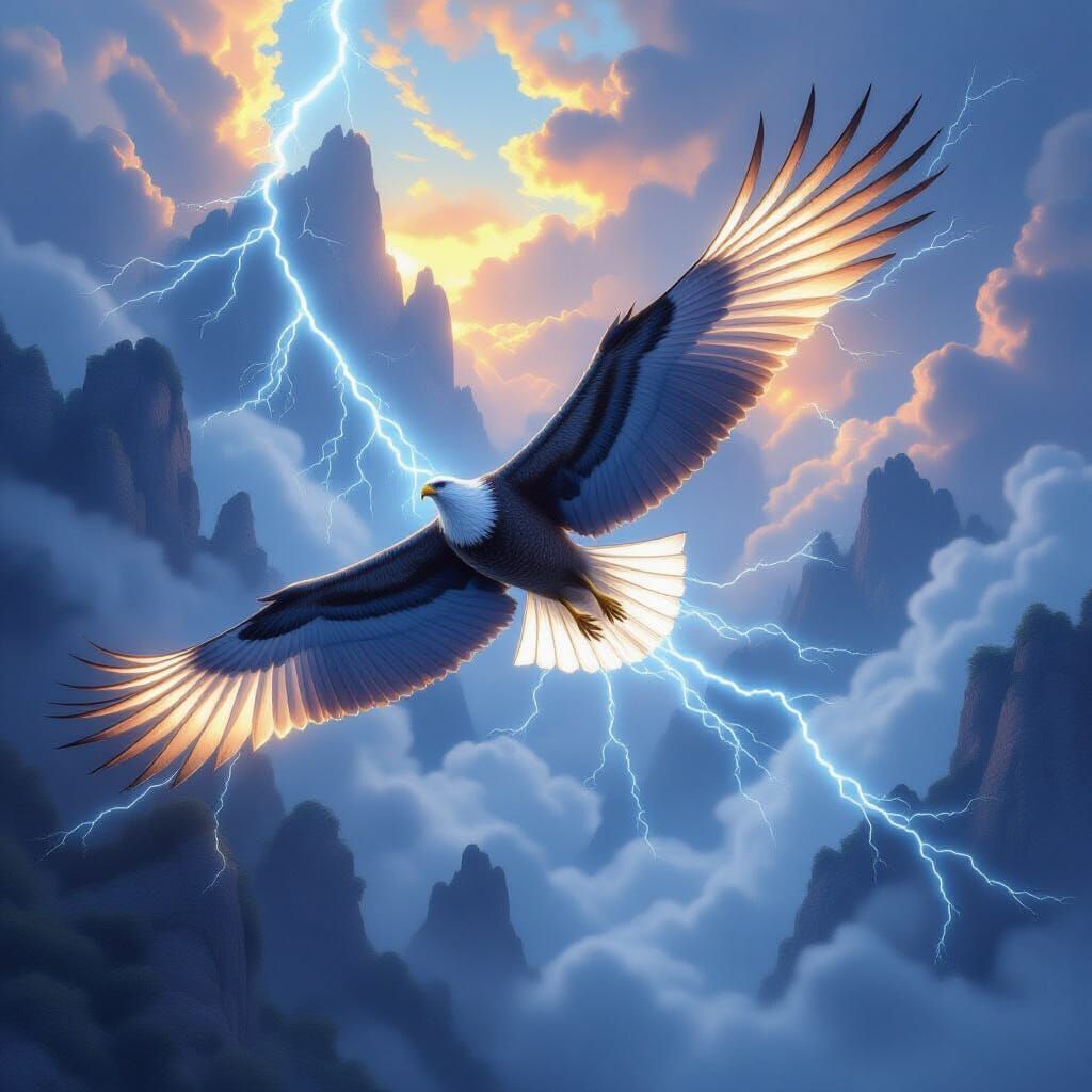 Ethereal Lightning Condor in a Fantasy Landscape