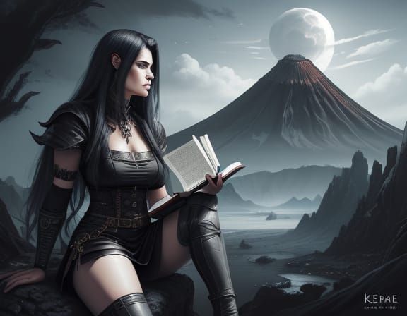 Vampire Barbarian Reading by Volcanic Crater