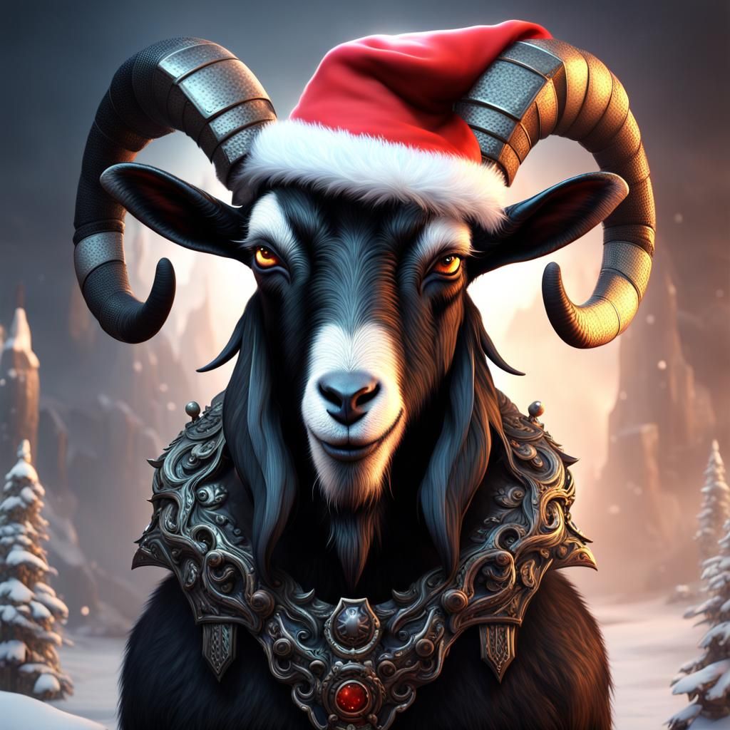 Heavy Metal Goat in Santa Hat