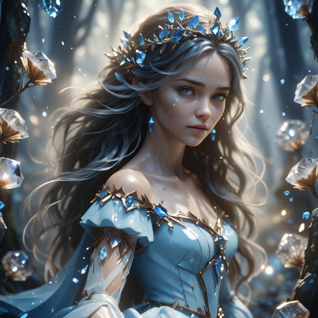 Mystical Forest Woman Bathed in Crystal Light