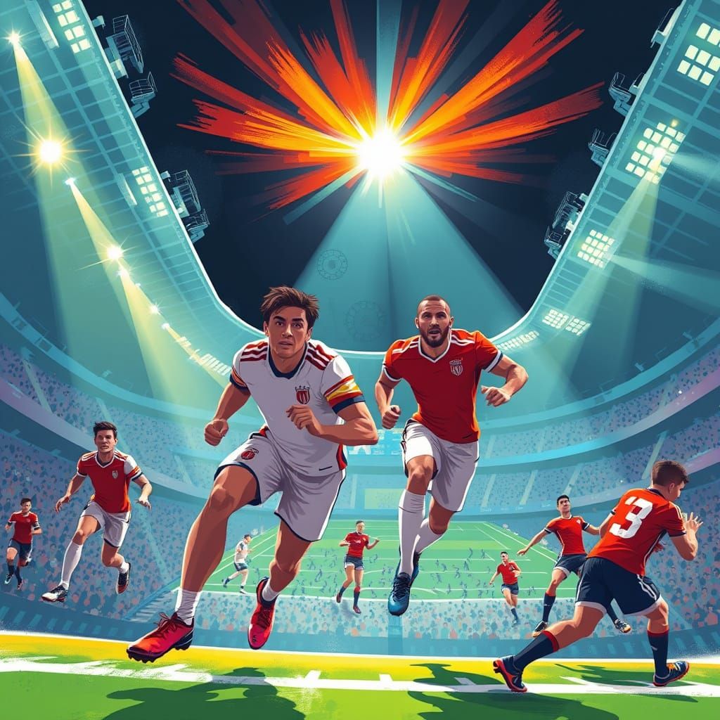 Vibrant Sports Stadium Illustration with Dynamic Action
