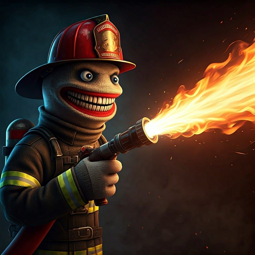 Cyberpunk Firefighter Sock Puppet Ignites
