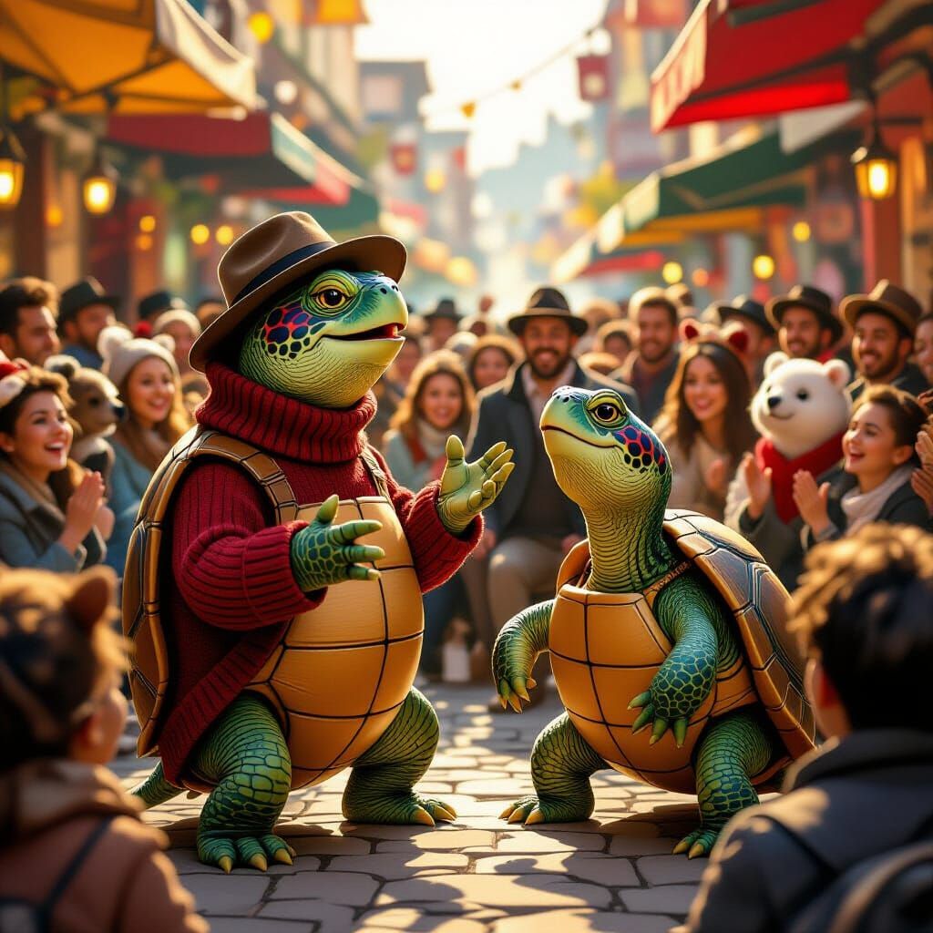 Turtle Sings Marvin Gaye in Bustling Marketplace
