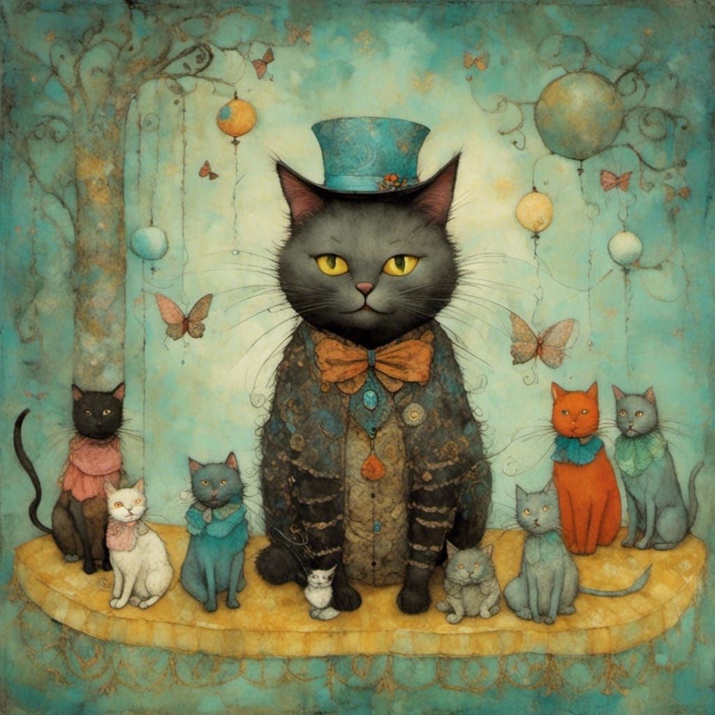 Magical Black Cat and Friends: Whimsical Illustration