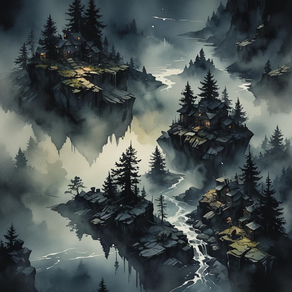 Dark Moody Watercolor Art with Deep Shadows