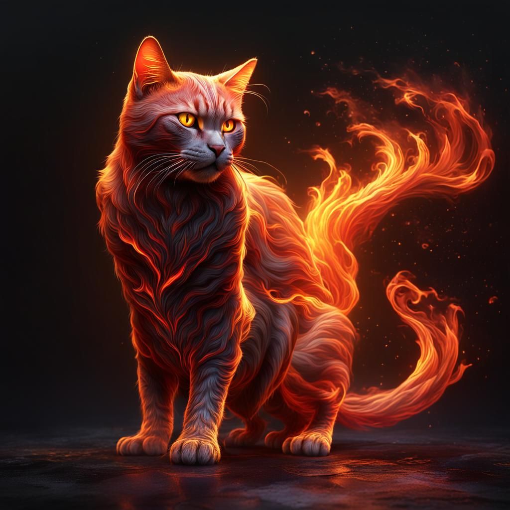 Fiery Feline: A Cat Ablaze in Digital Art