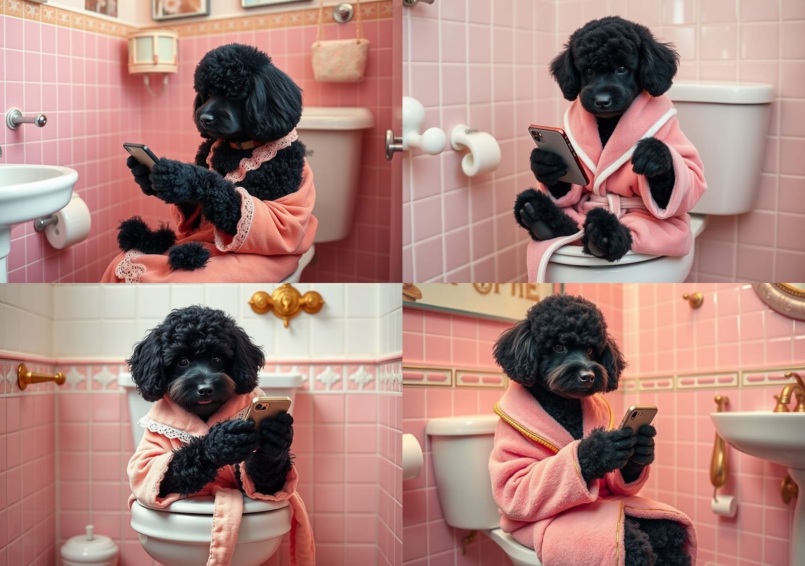 Poodle on Toilet Checking Social Media