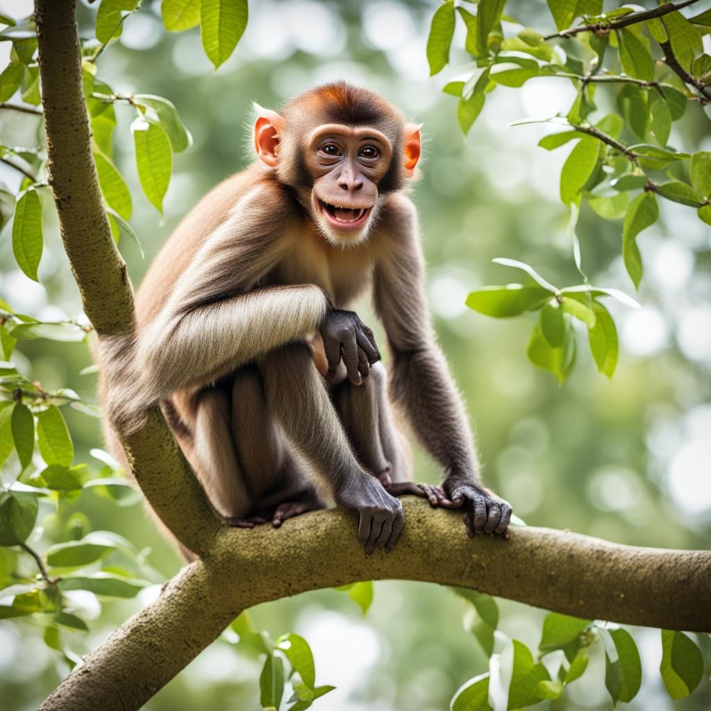 Happy Monkey Resting in a Tree