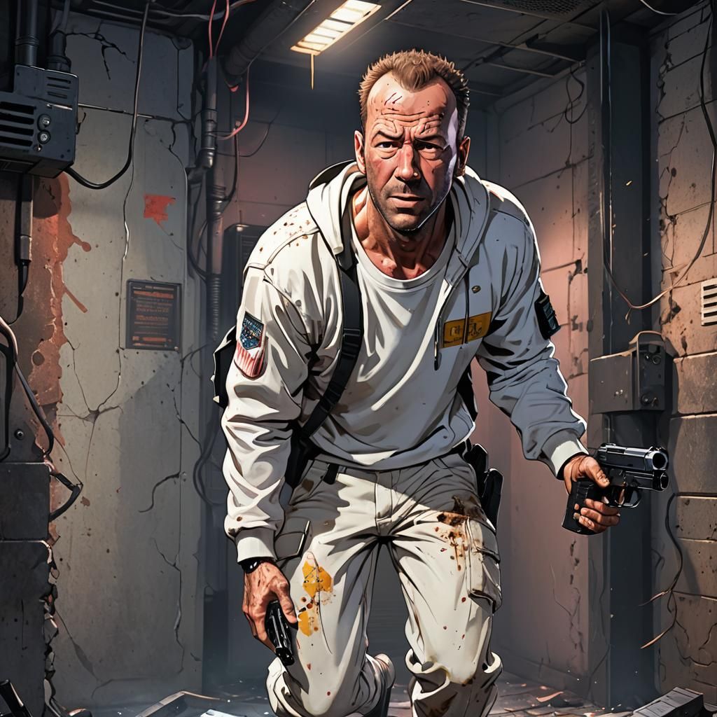 John McClane in Air Duct: 3D Anime Art