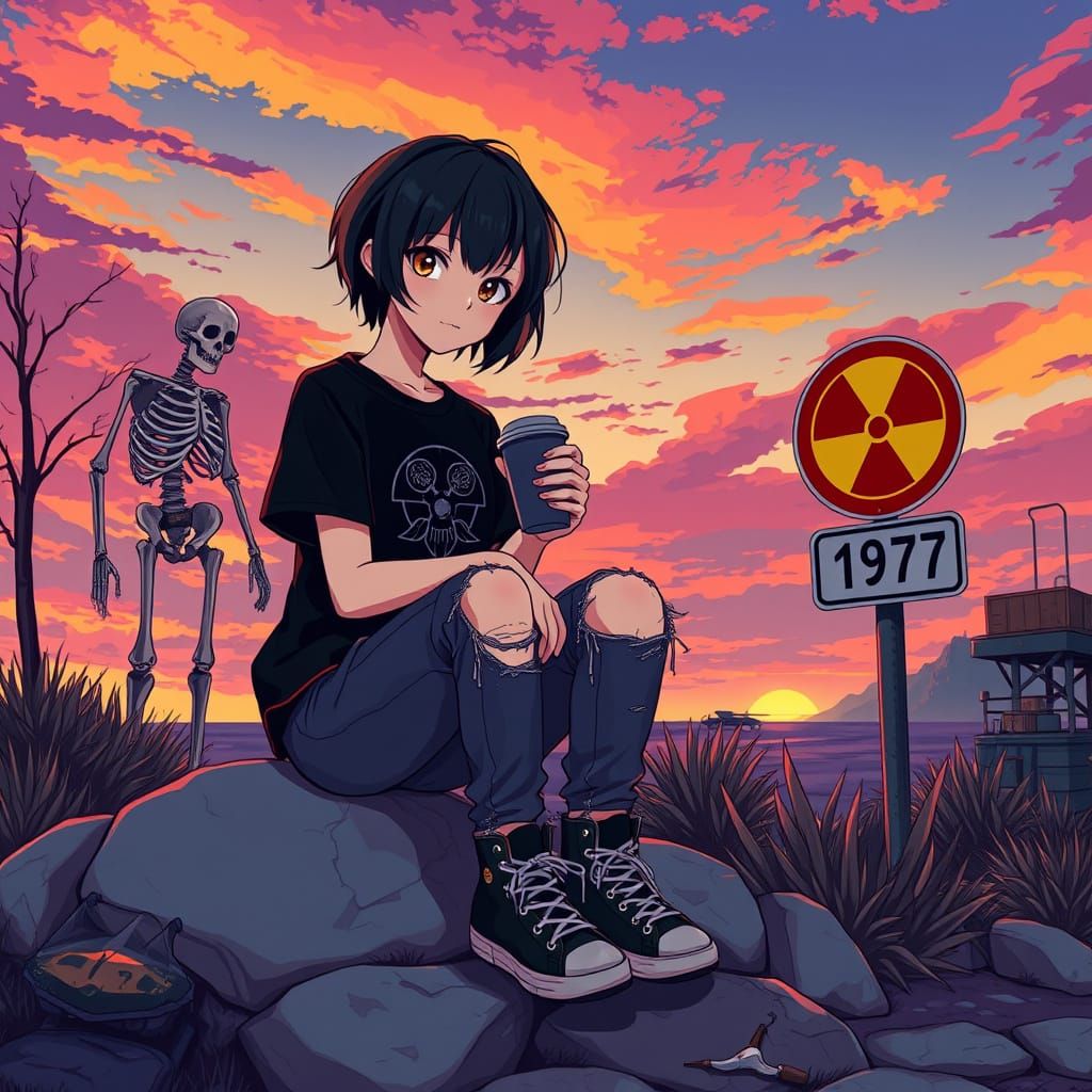 Emo Woman in Radioactive Wasteland, Anime Style